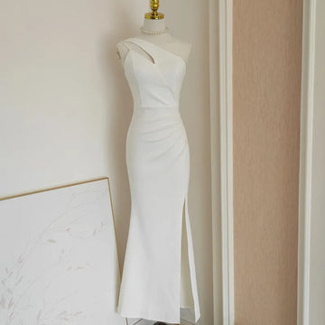 Xajzpa Fashion Dress Women's Single Shoulder Forked Fish Tail White Elegant Dresses 2025 Summer New Tide